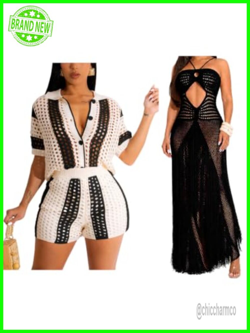 Women's Crochet Button Down Shirt and Shorts Set with Maxi Cover Up Dress 3